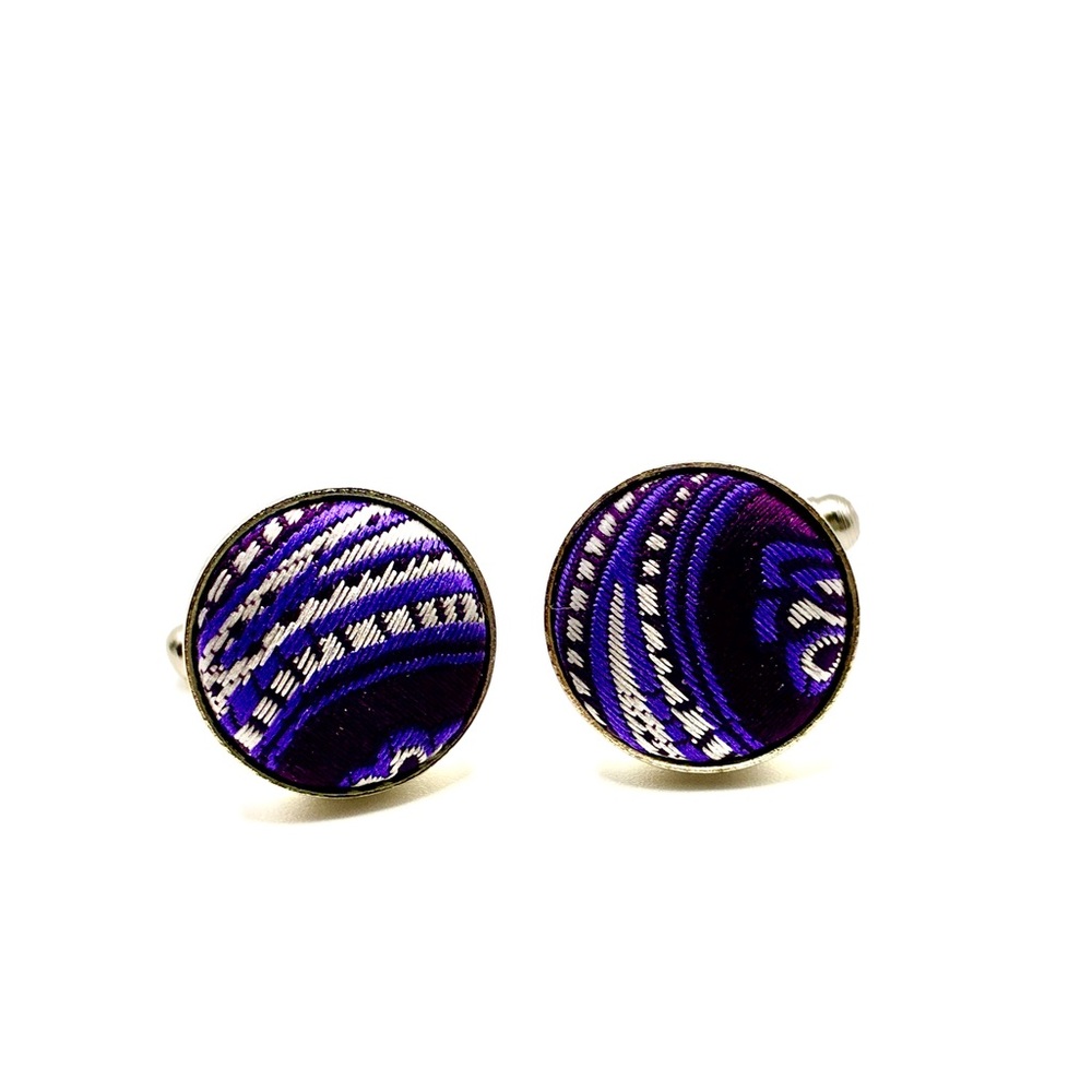 Vintage Men’s Purple & White Cloth Cuff Links in a Silver Tone